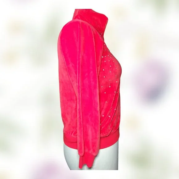 Anthony Richards, Velour Rinestone Zippered Jacket Size Med Petite Cherry Red - Picture 2 of 12